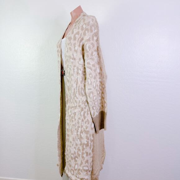 Topshop Leopard Animal Print Longline Open Front Cardigan Duster Tan Cream 4 6 - Picture 7 of 11